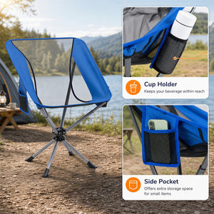 360Â° Swivel Camping Chair with Cup Holder and Side Pocket for Beach Support 300 LBS-Blue