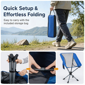 360Â° Swivel Camping Chair with Cup Holder and Side Pocket for Beach Support 300 LBS-Blue