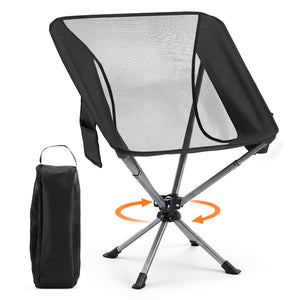 360Â° Swivel Camping Chair with Cup Holder and Side Pocket for Beach Support 300 LBS-Black