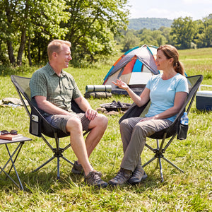 360Â° Swivel Camping Chair with Cup Holder and Side Pocket for Beach Support 300 LBS-Black