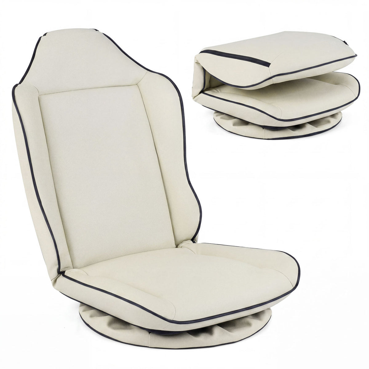 360Â° Swivel Floor Gaming Chair with 5-Level Adjustable Backrest-Beige