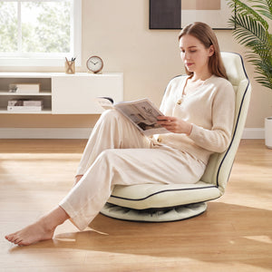 360Â° Swivel Floor Gaming Chair with 5-Level Adjustable Backrest-Beige