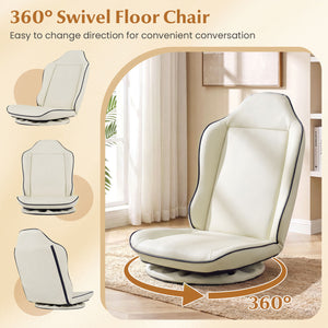 360Â° Swivel Floor Gaming Chair with 5-Level Adjustable Backrest-Beige