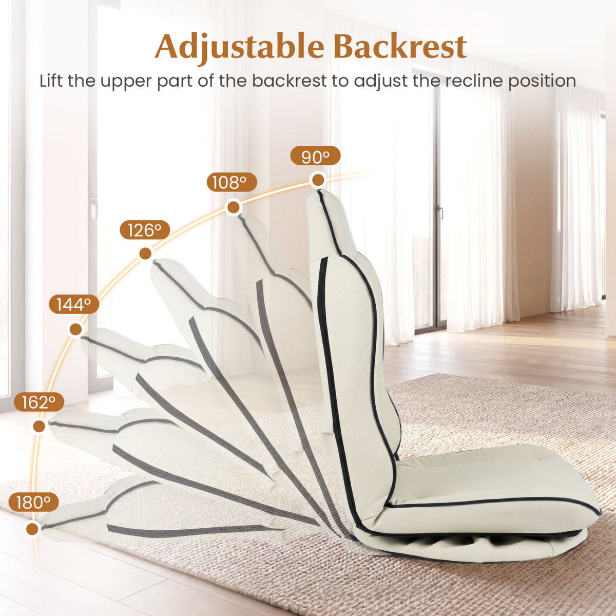 360Â° Swivel Floor Gaming Chair with 5-Level Adjustable Backrest-Beige