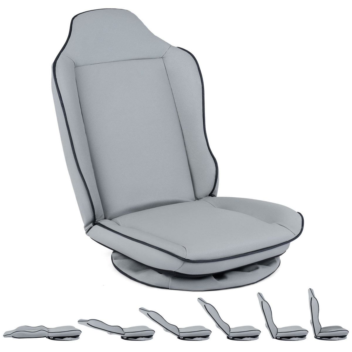 360Â° Swivel Floor Gaming Chair with 5-Level Adjustable Backrest-Gray