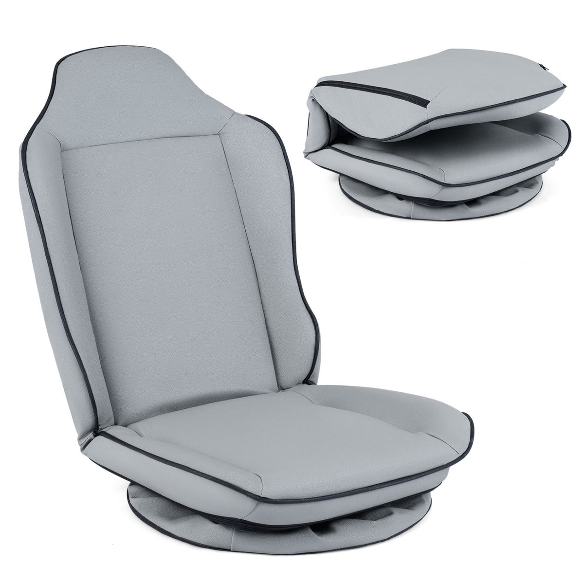 360Â° Swivel Floor Gaming Chair with 5-Level Adjustable Backrest-Gray