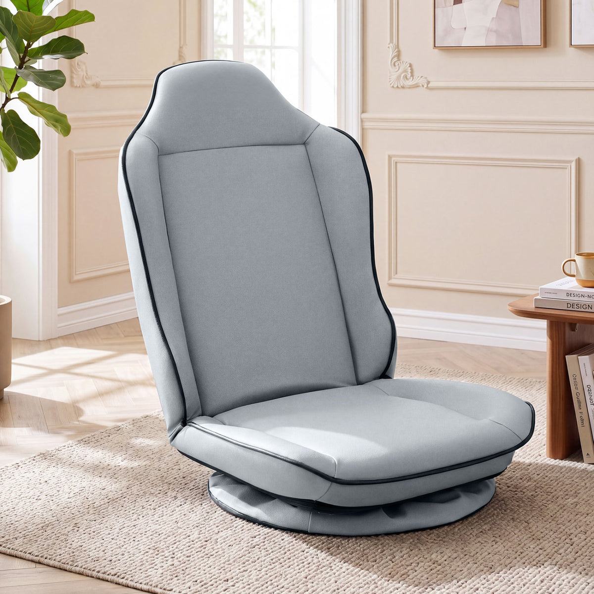 360Â° Swivel Floor Gaming Chair with 5-Level Adjustable Backrest-Gray