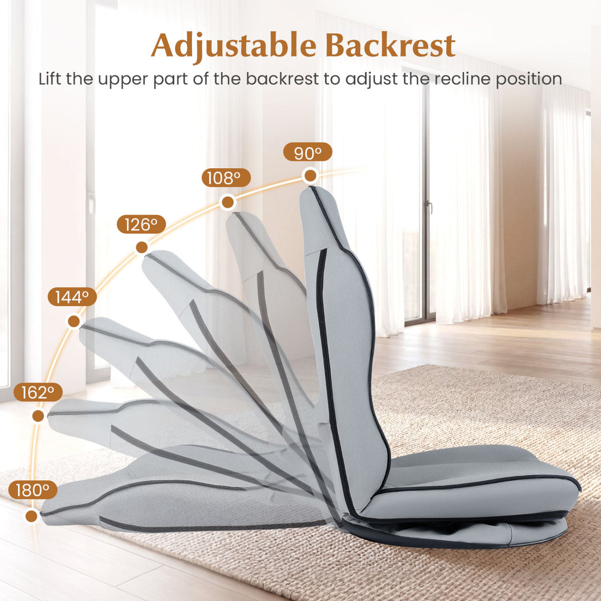 360Â° Swivel Floor Gaming Chair with 5-Level Adjustable Backrest-Gray