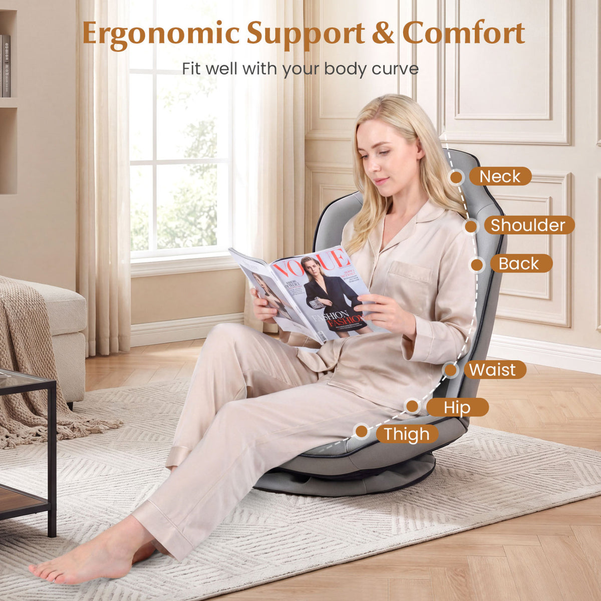 360Â° Swivel Floor Gaming Chair with 5-Level Adjustable Backrest-Gray