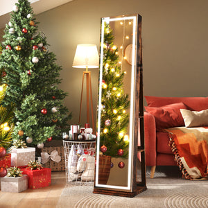 360Â° Swivel Freestanding Jewelry Cabinet with Lighted Full Length Mirror-Rustic Brown