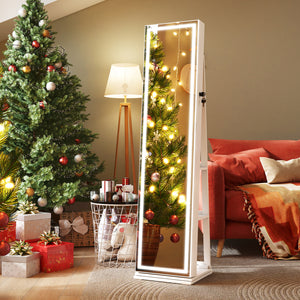 360Â° Swivel Freestanding Jewelry Cabinet with Lighted Full Length Mirror-White