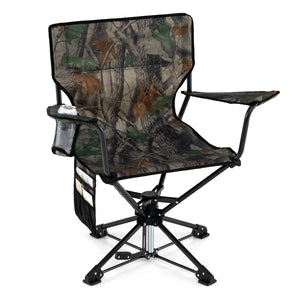 360 ° Swivel Hunting Chair Portable Foldable with Mesh Cup Holder and Storage Pockets-Green