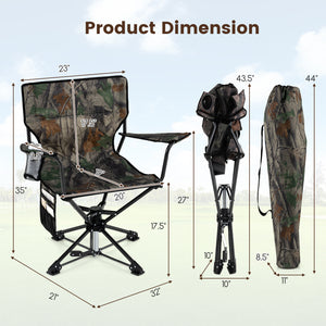 360 ° Swivel Hunting Chair Portable Foldable with Mesh Cup Holder and Storage Pockets-Green
