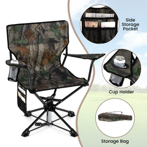 360 ° Swivel Hunting Chair Portable Foldable with Mesh Cup Holder and Storage Pockets-Green