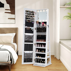 360° Swivel Jewelry Cabinet with Full Length Mirror-White