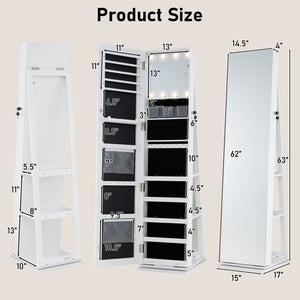 360° Swivel Jewelry Cabinet with Full Length Mirror-White