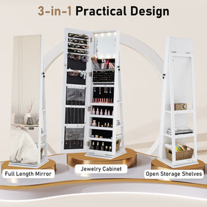 360° Swivel Jewelry Cabinet with Full Length Mirror-White
