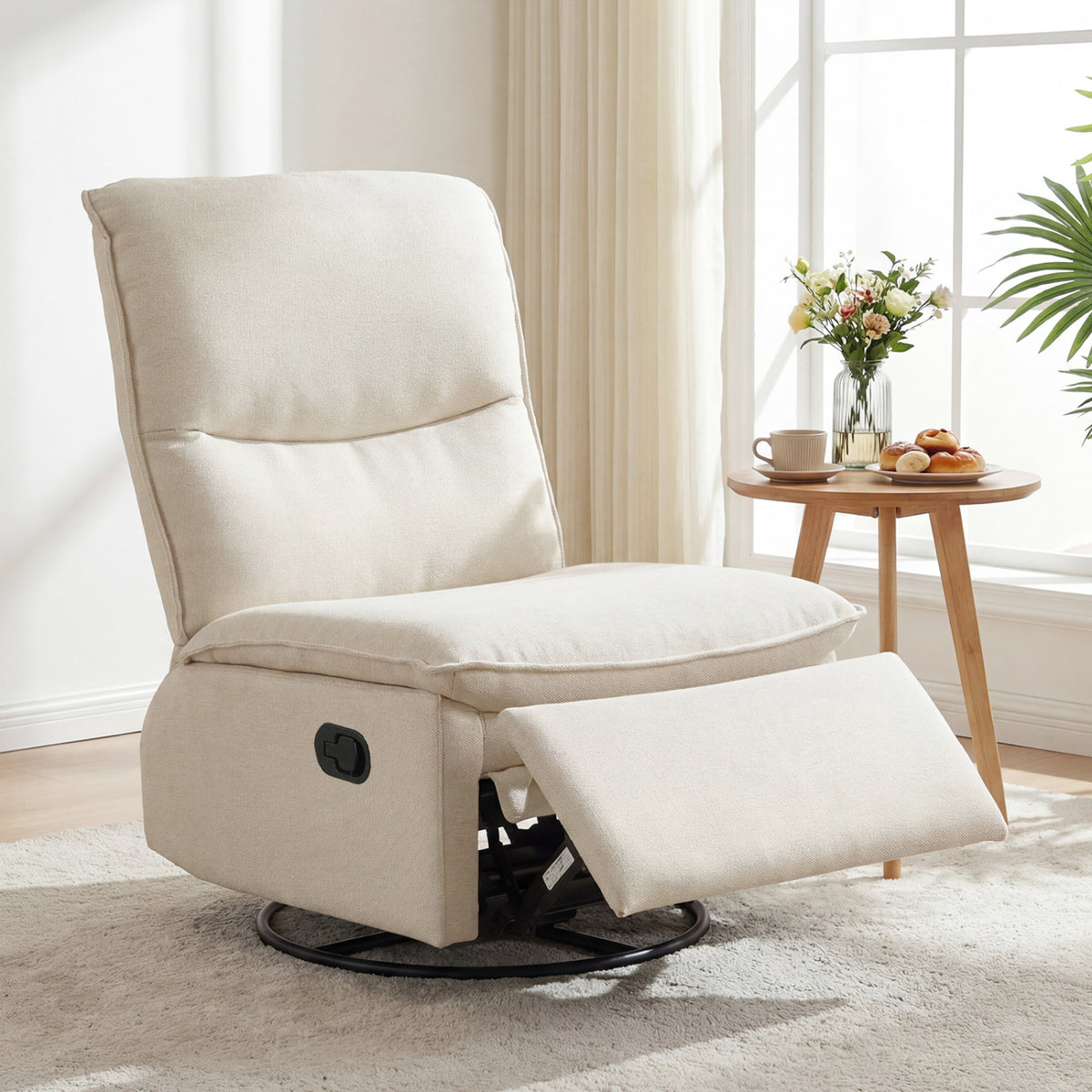 360Â° Swivel Rocking Chair with Cushioned Back for Living Room-Beige