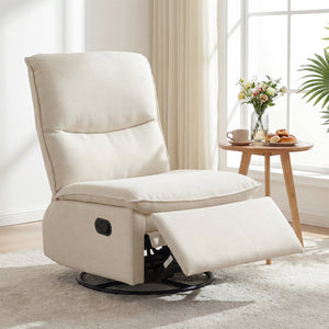 360Â° Swivel Rocking Chair with Cushioned Back for Living Room-Beige