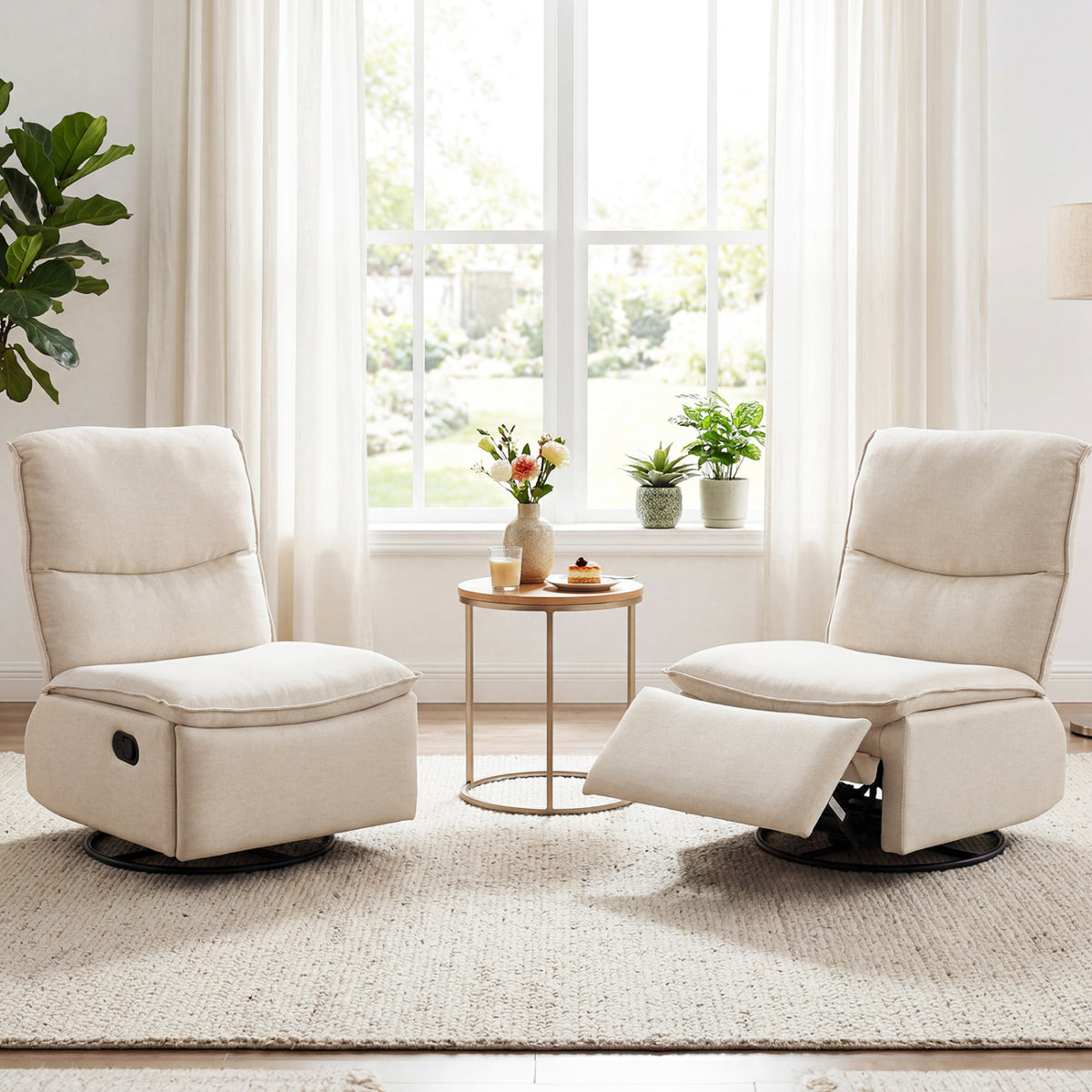 360Â° Swivel Rocking Chair with Cushioned Back for Living Room-Beige
