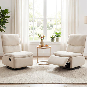 360Â° Swivel Rocking Chair with Cushioned Back for Living Room-Beige
