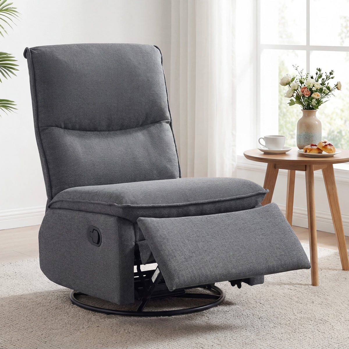 360Â° Swivel Rocking Chair with Cushioned Back for Living Room-Gray