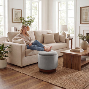 360Â° Swivel Velvet Foot Rest with Hidden Storage for Living Room-Gray