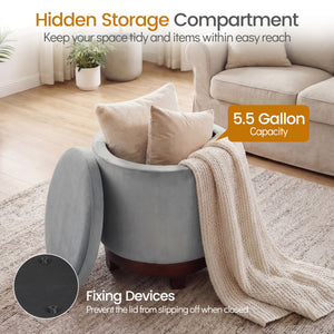 360Â° Swivel Velvet Foot Rest with Hidden Storage for Living Room-Gray