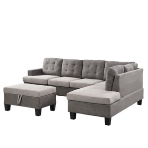 Sofa Set With Chaise Lounge And Storage Ottoman - Gray by Couch.com