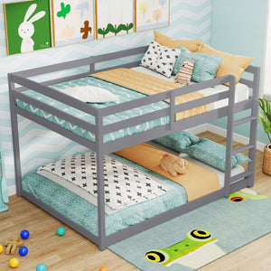 Full Over Full Bunk Bed Low-to-ground Bunk Bed-Gray