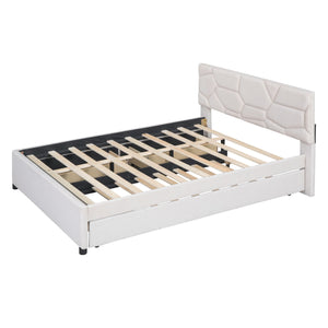 Upholstered Platform Bed With Brick Pattern Headboard And Twin Long Size Trundle by Couch.com