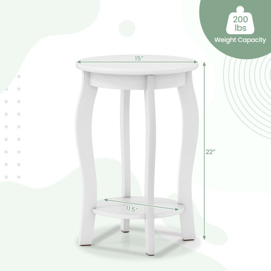 Set of 2 15 Inch 2-Tier Round End Table with Storage Shelf-White