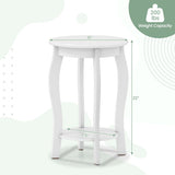 Set of 2 15 Inch 2-Tier Round End Table with Storage Shelf-White