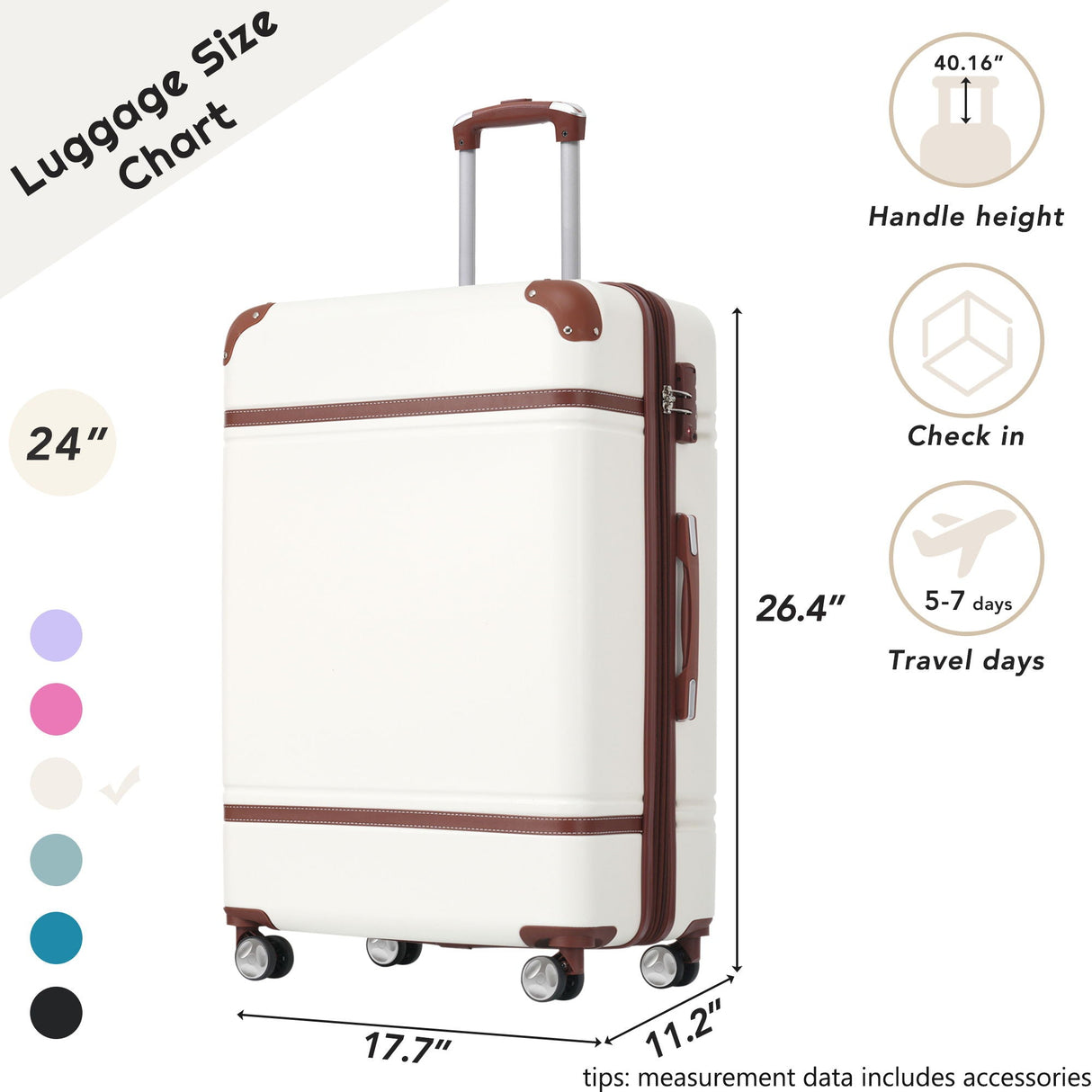 Hardshell Luggage With Tsa Lock, 24" Expandable Lightweight Suitcase With Spinner Wheels, Single Vintage Luggage by Couch.com