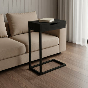 16" X 10.25" X 24.5" Black Metal With A Drawer Accent Table