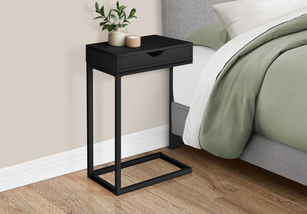 16" X 10.25" X 24.5" Black Metal With A Drawer Accent Table