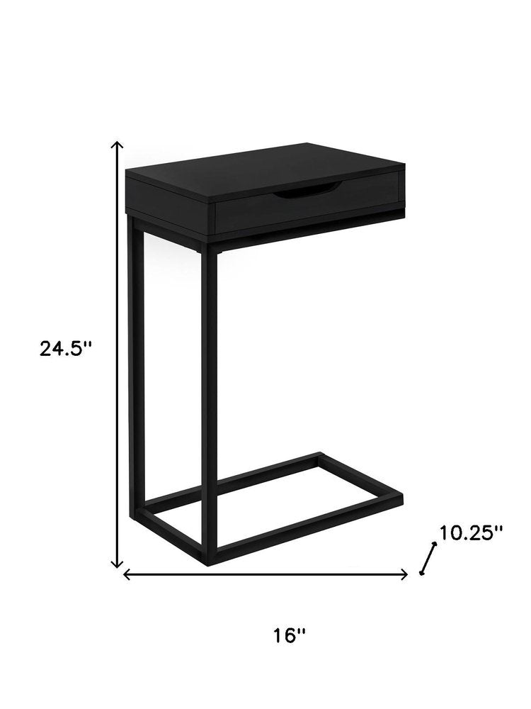 16" X 10.25" X 24.5" Black Metal With A Drawer Accent Table