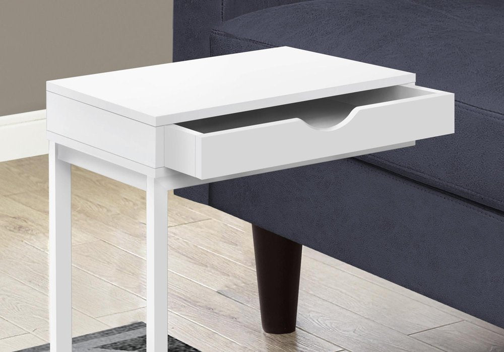 16" X 10.25" X 24.5" White Metal With A Drawer Accent Table