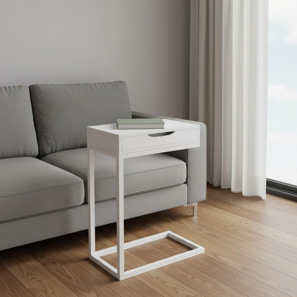 16" X 10.25" X 24.5" White Metal With A Drawer Accent Table