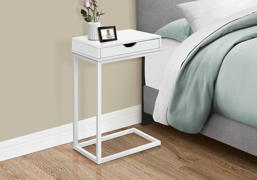 16" X 10.25" X 24.5" White Metal With A Drawer Accent Table