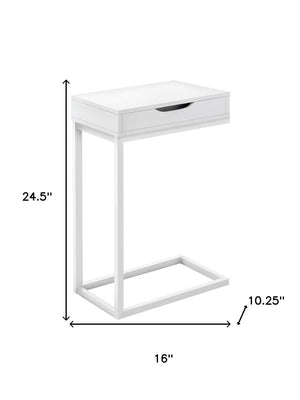 16" X 10.25" X 24.5" White Metal With A Drawer Accent Table