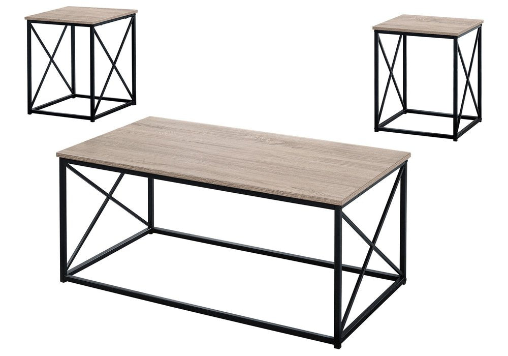 Set of Three 42" Beige And Black Metal Coffee Table