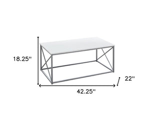 Set of Three 42" White And Silver Metal Coffee Table