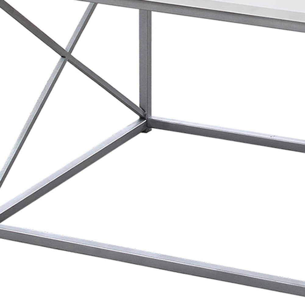 Set of Three 42" White And Silver Metal Coffee Table