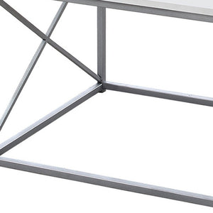 Set of Three 42" White And Silver Metal Coffee Table