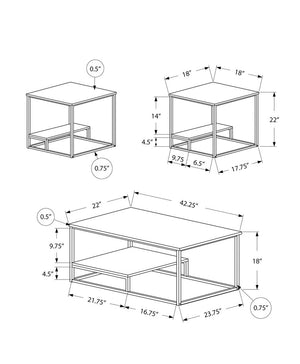 Set of Three 42" White And Silver Metal Coffee Table With Shelf
