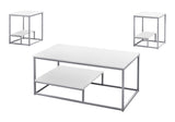 Set of Three 42" White And Silver Metal Coffee Table With Shelf