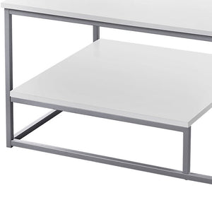 Set of Three 42" White And Silver Metal Coffee Table With Shelf