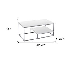 Set of Three 42" White And Silver Metal Coffee Table With Shelf