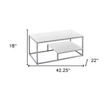 Set of Three 42" White And Silver Metal Coffee Table With Shelf